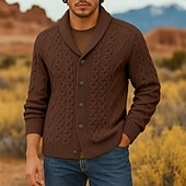 preiswerte Herren Strickjacke-Herren Pullover Strickjacke Gerippt Zopfmuster Stricken Normale Oberteile Gestrickt Einfach Schalkragen Urlaub Mode Lässig Alltagskleidung Bekleidung Frühling &amp; Herbst Schwarz Weiß S M L
