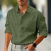 baratos camisa de botão masculina-Homens Camisa Social Camisa casual camisa de praia camisa de botão Camisa de algodão Preto Branco Verde Manga Longa Côr Sólida Tecido Aberto para a Lateral Férias Casual Bolsos Roupa Moda Moderna