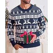 abordables Pull col rond-Homme Pull de Noël Pull de Noël moche Chandails de Noël pull de Noël Pull Côtelé Tricoter Hauts Réguliers Tricoté Chaque Col ras du cou Mode Basique Noël Vacances Vêtement Tenue Automne Hiver Rouge