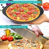 preiswerte Küchenset-7-teiliges Pizzablech mit Holzgriff Pizza mit Thermohandschuhen Langschneider Pizzabackset