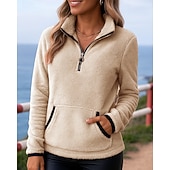 economico Felpa &amp; Sweatshirt-Per donna Tinta unita Felpa con zip Felpa in pile Autunno / Inverno Tasca Manica Lunga Athleisure Antivento Caldo All'aperto Viaggio Sportivo Nero Bianco Rosa abbigliamento sportivo Abbigliamento