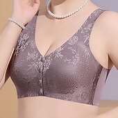 baratos Sutiãs esportivos &amp; coletes-Mulheres Sutiã com fecho frontal Roupa-Interior Conforto Liberdade Total Sem Fio Cor Sólida / Simples Esporte Roupas Esportivas Roxo Profundo Preto Academia Pilates Zumba