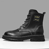 economico Stivali da lavoro-Per uomo Stivali Stivali da Lavoro Camminata Vintage Quotidiano PU Aumento Altezza Confortevole Stivali a Metà Polpaccio Allacciatura Tessuto almond Nero Giallo Autunno Inverno