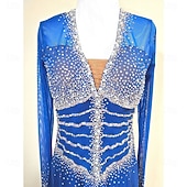 cheap Competition Dress-Women's Ballroom Dance Dress Royal Blue Crystal Rhinestone Long Sleeve Waltz Foxtrot Quickstep Competition Performance Gown