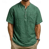 levne Pánské popover košile-Pánské Košile Popover košile Letní košile Košile pro volný čas Plážová košile Černá Bílá Světle zelená Tmavě zelená Fialová Krátký rukáv Bez vzoru Kulatý límeček Dovolená Havajské Kapsy Oblečení