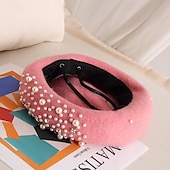 baratos Chapéus de Festa-Chapéus Lã Chapéu de Boina Casamento Feriado Festa de Chá Corrida de cavalos coquetel Elegante Vintage Com Pérolas Capacete Chapéu