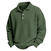 お買い得  メンズ クラシックポロ-男性用 ワッフルポロシャツ ゴルフシャツ カジュアル 祝日 ラペル 長袖 クール 平織り クラシック 秋 春 &amp; 秋 オールシーズン レギュラー ホワイト ライトグリーン ライトブルー ルビーレッド ネイビーブルー パープル ワッフルポロシャツ