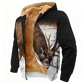 baratos Moletons de Caça-Homens Veado Tosão Moletom Jaqueta Clássico Militar Caça Manga Longa Gola Redonda Ao ar livre Campismo Preto Vinho Zip Up Outono Inverno Designer S M L XL 2XL 3XL