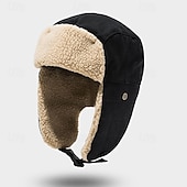 cheap Men's Hats-Men's Trapper Hat Ushanka Hat Aviator Hat Ear Flap Hat Winter Hats Black Navy Blue Cotton Fleece Fashion Vintage Style Modern Contemporary Daily Wear Date Solid / Plain Color Thermal Warm Windproof
