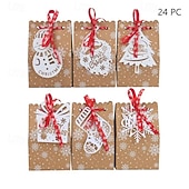 Недорогие Подарочные коробки и упаковочная бумага-24 коробки для рождественских угощений, конфеты, пряничный домик, мини-коробка для рождественской вечеринки, небольшой картонный подарочный контейнер для рождественских угощений, печенья, сладостей,