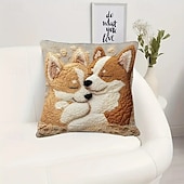  Cute Dog Plush Pillow Cover, Soft Short Velvet Decorative Cushion Case with Knitted Print for Bed, Sofa, Car, or Office Chair