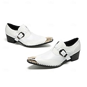 halpa Ensiluokkaiset nahkaiset loaferit-Miesten valkoiset kaksoishihnalliset nahkaiset juhlakengät metallisella kärjellä, 100% naudannahasta valmistetut juhlakengät häihin, lavaesityksiin ja juhliin