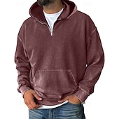 abordables sweats à capuche basiques pour hommes-Homme Sweat à capuche Sweat à capuche quart zippé Noir Vin Vert Véronèse Bleu Violet À capuche Uni Avec Poches Sport &amp; Loisir Quotidien Fête Polyester Streetwear Basique Occasionnel Printemps Automne