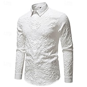 baratos Camisas casuais inteligentes masculinas-Homens Camisa Social Camisa casual camisa de botão Preto Branco Manga Longa Floral Tecido Lapela Férias Casual Jacquard Roupa Moda Chique &amp; Moderno Casual Informal mas elegante