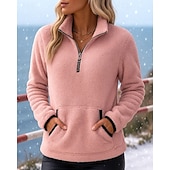economico Felpa &amp; Sweatshirt-Per donna Tinta unita Felpa con zip Felpa in pile Autunno / Inverno Tasca Manica Lunga Athleisure Antivento Caldo All'aperto Viaggio Sportivo Nero Bianco Rosa abbigliamento sportivo Abbigliamento