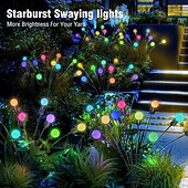 billige Landskapslys-6 i 1 Utendørs Solcelle Vanntett Fyrverkeri Bakke Plugg Inn Lys 48LED Stråler Gårdsplass Hage Gressbane Park Atmosfære Dekorasjon Lys Landskapslys 8 Funksjon Fjernkontroll