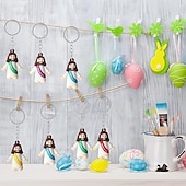 お買い得  彫像-50/100個の小さなイエスのキーホルダー、ミニイエスの置物キーホルダー、クリスマスストッキング詰め物ギフト、マルチカラーの小さなイエスのキーホルダー、ミニチュアキーホルダーを隠す