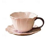 ieftine Pahare-ceașcă de cafea din ceramică cu motive florale &amp;farfurie, design creativ cu petale vintage franceze, pictate manual, sub glazură, set de ceai de după-amiază, cadou elegant pentru prieteni &amp;familie