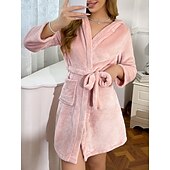  Women's Robe Casual Comfort Rabbit Embroidered Home Daily Long Sleeve Hoodie Pink Red Spring Fall Winter Loose Fit