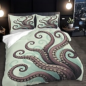 preiswerte Bettbezug-Sets-Unterwasserwelt Seestern &amp;3-teiliges Daunenbettbezug-Set mit Oktopus-Motiv für Queensize-Betten, weicher Bettbezug mit 2 Kissenbezügen – Hotel &amp;Gästezimmerbettwäsche, gemütlich &amp; komfortabel
