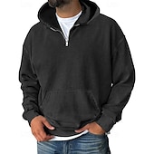 abordables sweats à capuche basiques pour hommes-Homme Sweat à capuche Sweat à capuche quart zippé Noir Vin Vert Véronèse Bleu Violet À capuche Uni Avec Poches Sport &amp; Loisir Quotidien Fête Polyester Streetwear Basique Occasionnel Printemps Automne