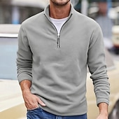 baratos Suéteres básicos-Homens Moletom Moletom de lã Moletom com zíper Preto Roxo Cáqui Café Verde Claro Meio Zíper Tecido Quarter Zip Desportos e Ar livre Diário Feriado Poliéster Roupa de rua Básico Casual Outono Inverno