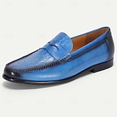 preiswerte Loafer aus hochwertigem Leder-Herren-Slipper aus blauem Echtleder mit glatter Oberfläche – elegantes Schuhwerk fürs Büro und legere Anlässe