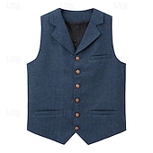 Men's Vest Tweed Vest Waistcoat Vintage Fashion Spring &  Fall Buttons Wool Blend Comfortable Plain Single Breasted V Neck Regular Fit Deep Green Navy Dark Gray Light Grey Vest cheap Men's Waistcoat-Men's Vest Tweed Vest Waistcoat Vintage Fashion Spring &  Fall Buttons Wool Blend Comfortable Plain Single Breasted V Neck Regular Fit Deep Green Navy Dark Gray Light Grey Vest