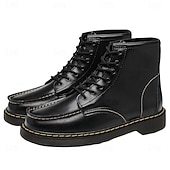 baratos Botas de combate-Botas de trabalho masculinas de couro bordô com cadarço, botas de combate vintage casuais de cano curto, duráveis para atividades ao ar livre &amp;sapatos de uso diário