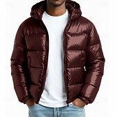 levne Pánské kabáty a parky-Pánské Zimní kabát Puffer bunda Prošívaná bunda Přechodová bunda Dovolená Ležérní Zahřívací Kostka Kapuce Zima Podzim zima Plná / Jednobarevná Módní Na běžné nošení Kapuce Krátké Černá Fialov