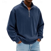 voordelige Basis Sweatshirts-Voor heren Sweatshirt Corduroy Trui met capuchon Stoppen Sweatshirt met kwartrits Wit Opstaande boord Effen Vetoketju Met Textuur Casual Dagelijks Sport &amp; Outdoor Streetwear Stoer Sportkleding Lente