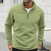 baratos Suéteres básicos-Homens Moletom Moletom de lã Moletom com zíper Preto Roxo Cáqui Café Verde Claro Meio Zíper Tecido Quarter Zip Desportos e Ar livre Diário Feriado Poliéster Roupa de rua Básico Casual Outono Inverno