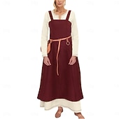 Χαμηλού Κόστους Φορέματα-γυναικεία μεσαιωνική ποδιά βίκινγκ φόρεμα με δεμένη πλάτη τουνίκ σετ φόρεμα 2 τμχ για larp ren faire αποκριάτικο φόρεμα για πάρτι της αναγέννησης