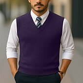 cheap Men's Pullover Sweater-Men's Sweater Sweater Vest Pullover Sweater Jumper Ribbed Knit Regular Tops Knitted Slim Fit Plain V Neck Knitwear Contemporary Casual Business Clothing Apparel Spring Fall Wine Navy Blue M L XL