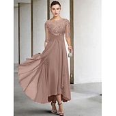 A-Linje Mor til Bruden Kjole Bryllup Gjest Elegant Pluss Størrelse Høy Lav V-hals Asymmetrisk Ankellengde Chiffon Blonder Halv Ermel med Perler Applikasjoner billige Ankellengde-A-Linje Mor til Bruden Kjole Bryllup Gjest Elegant Pluss Størrelse Høy Lav V-hals Asymmetrisk Ankellengde Chiffon Blonder Halv Ermel med Perler Applikasjoner