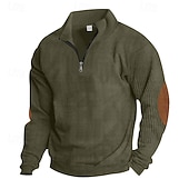 voordelige Basis Sweatshirts-Voor heren Sweatshirt Corduroy Trui met capuchon Stoppen Sweatshirt met kwartrits Abrikoos Spijkerbroekblauw Zwart Wit Leger Groen Opstaande boord Effen Lapwerk Kleurenblok Sport &amp; Outdoor Casual