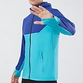 tanie Kurtki biegowe-Męskie Kolorowy blok Kurtka sportowa Jesień / Zima Kaptur Długi rękaw Athleisure Ochrona przed słońcem Lekki Siłownia Piesze wycieczki Bieganie Trening Joga Czarny Niebieski Ciemnoniebieski Odzie