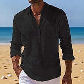 Men's Shirt Linen Shirt Band Collar Shirt Popover Shirt Summer Shirt Beach Wear Plain Vacation Holiday Black White Yellow Wine Long Sleeve Henley Summer Spring Clothing Apparel cheap Vacation-Men's Shirt Linen Shirt Band Collar Shirt Popover Shirt Summer Shirt Beach Wear Plain Vacation Holiday Black White Yellow Wine Long Sleeve Henley Summer Spring Clothing Apparel