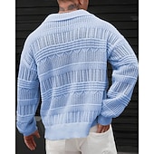 preiswerte Herrenpullover-Herren Pullover Strickpullover Gerippt Stricken Normale Oberteile Gestrickt Einfach Revers Mode Basic Urlaub Alltagskleidung Bekleidung Herbst Winter Blau Grün S M L
