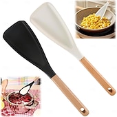 levne Kuchyňské potřeby-Multifunkční špachtle s ergonomickou dřevěnou rukojetí - odolný nepřilnavý kuchyňský nástroj na vaření, servírování, obracení palačinek, míchání polévky, míchání těsta - černá &amp;bílé možnosti