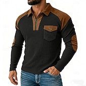 cheap Waffle Knit Tee-Men's Waffle Tee Waffle Henley Shirt Shirts With Elbow Patches Long Sleeve Lapel Quarter Zip Fall Spring &amp;  Fall Solid Color Fashion Basic Casual Pockets Patchwork Color Block Casual Street Sports