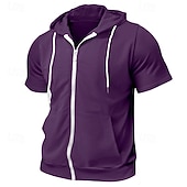 cheap Basic Hoodies-Men's Hoodie Full Zip Hoodie Black Pink Wine Purple Fuchsia Hooded Plain Drawstring Pocket Sports &amp; Outdoor Daily Holiday Polyester Streetwear Basic Casual Summer Spring Clothing Apparel Hoodies