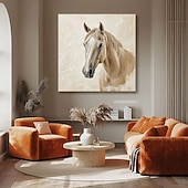 preiswerte Tiergemälde-handgemaltes abstraktes Pferdebild, großes abstraktes Tierbild, beige Wandkunst, moderne abstrakte Kunst, große Leinwandkunst, Acrylmalerei