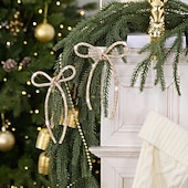 billige Sløyfer og bånd-6 stk. julesløyfedekorasjon champagne gull glitrende strass-sløyfe med metalltrådsbånddekorasjon egnet for juletrepynt blomstergirlander gaveemballasje