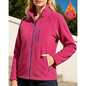 cheap Fleece &amp; 3 in 1 Jackets-Women's Solid Colored Winter Coat Full Zip Jacket Polar Fleece Jacket Fall / Winter with Pockets Long Sleeve Athleisure Windproof Warm Hiking Running Travel Vacation Blue Black White Sportswear