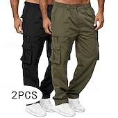 economico Pantaloni cargo-Per uomo Pantaloni Cargo Pantaloni da escursionismo Elastico in vita Multi-tasche Semplice Traspirante Lunghezza intera All'aperto Casuale Quotidiano Stile Etnico Stile Classico Verde+Cachi Blu+Cachi