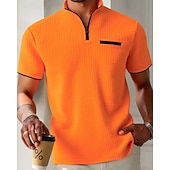 economico Polo classica da uomo-Per uomo Polo Polo con zip a un quarto Abbigliamento quotidiano Data Zip a un quarto Manica Corta Moda Essenziale Semplice Jacquard Cerniera Estate Vestibilità regolare Nero Bianco Blu marino