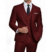 tanie Garnitury formalne-Męski Garnitury biznesowe Codzienny Impreza Czarny Burgundowy Wiosna, jesień, zima, lato W kant Klapy wcięte Codzienny Biznes Solidne kolory Luźny / a 3-częściowy zestaw Jednorzędowa, dwa guziki