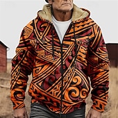 cheap Geometric Pattern-Men's Graphic Hoodie Jacket Fashion Ethnic Casual Long Sleeve Hooded Outdoor Sports Outdoor Going out Light Brown Dark orange Red Orange Brown Pocket Print Fleece Winter Designer S M L XL 2XL 3XL