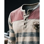 رخيصةأون علَم-رجالي تي شيرت قميص هينلي المحملات الرسم نجمة شريط هينلي ملابس طباعة ثلاثية الأبعاد الأماكن المفتوحة عطلة مناسب للبس اليومي مناسب للعطلات كم طويل Buttons طباعة بوليستر موضة مصمم كاجوال